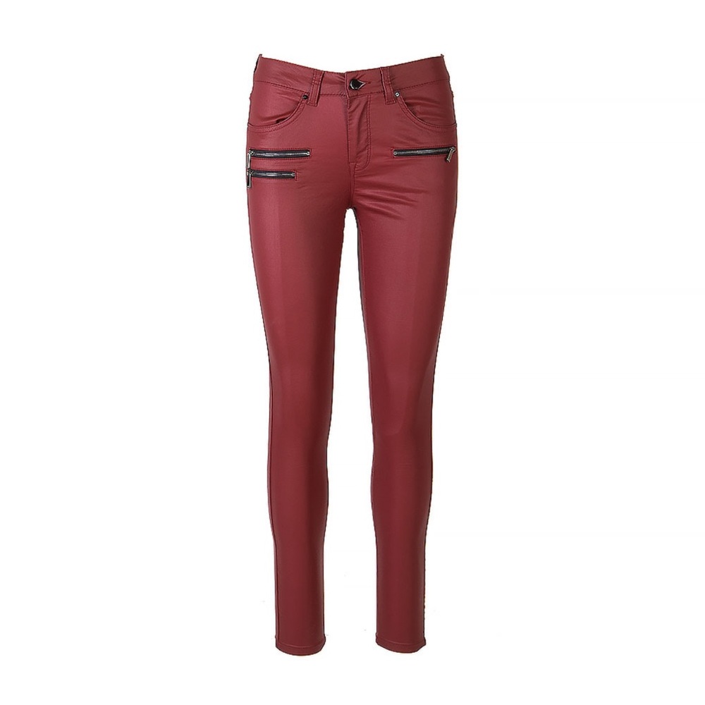 Karen Millen faux leather coated 2 blood Red Skinny Pants with Zipper Accents